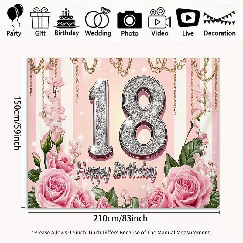 2D Pink Glitter 18th Birthday Backdrop Home Party Celebration Photo Background