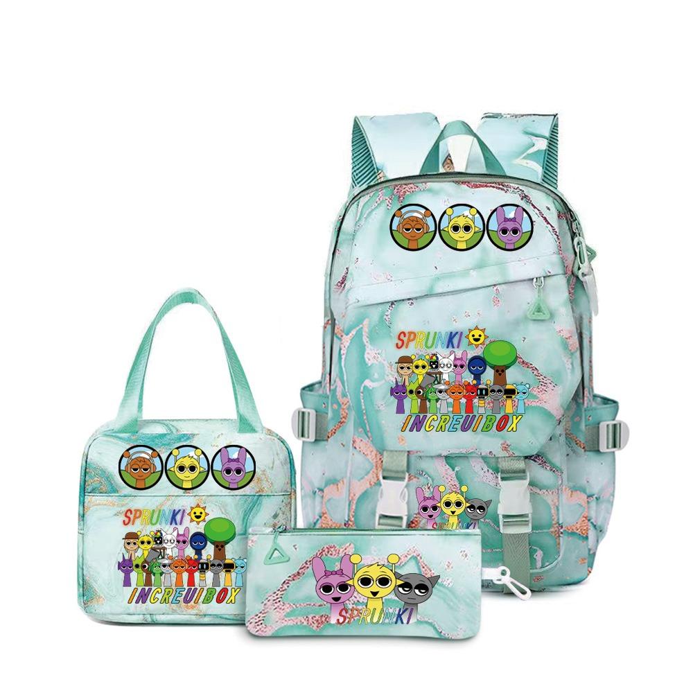 Rhythm box music game heat transfer backpack Sprunki pink schoolbag portable lunch bag stationery pencil case D