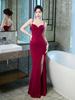 White Formal Pleated Waist-Cinching Dress with Slimming Split Strap Design