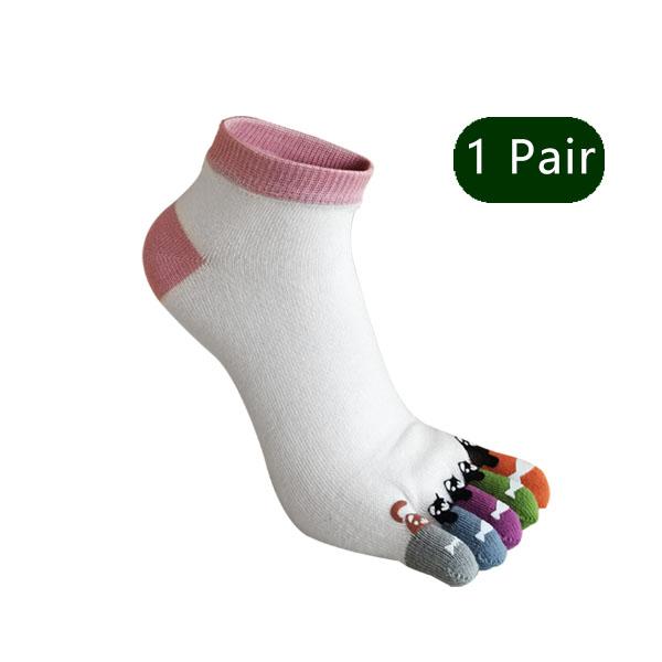 

1/5 пар носков с пальцами для женщин и девочек, хлопковые, белые, милые, с мультяшным принтом медведя и рыбы, мягкие, красивые, модные, до щиколотки, лодочки, с пятью пальцами EU35-39