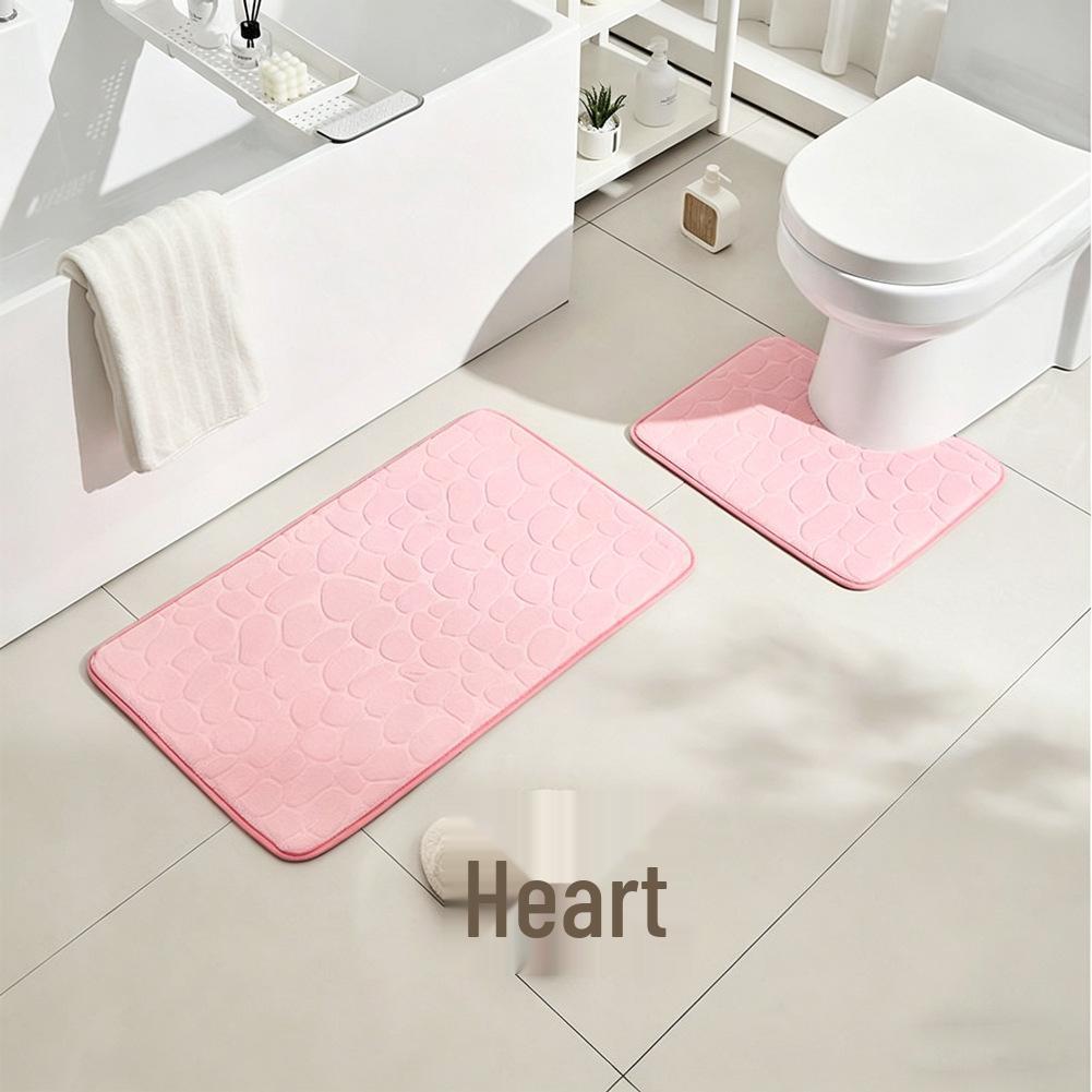 Set of 2 Pebble Coral Fleece Bathroom Mats - Water-Absorbent & Non-Slip