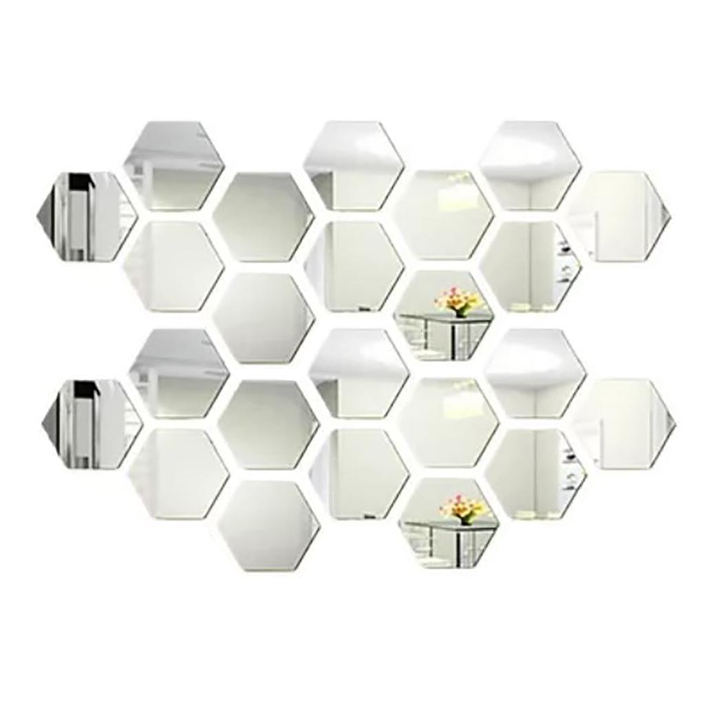 24PCS Hexagon Mirror Wall Stickers Acrylic Sticker Decoration for Home Living Room Bedroom Decor