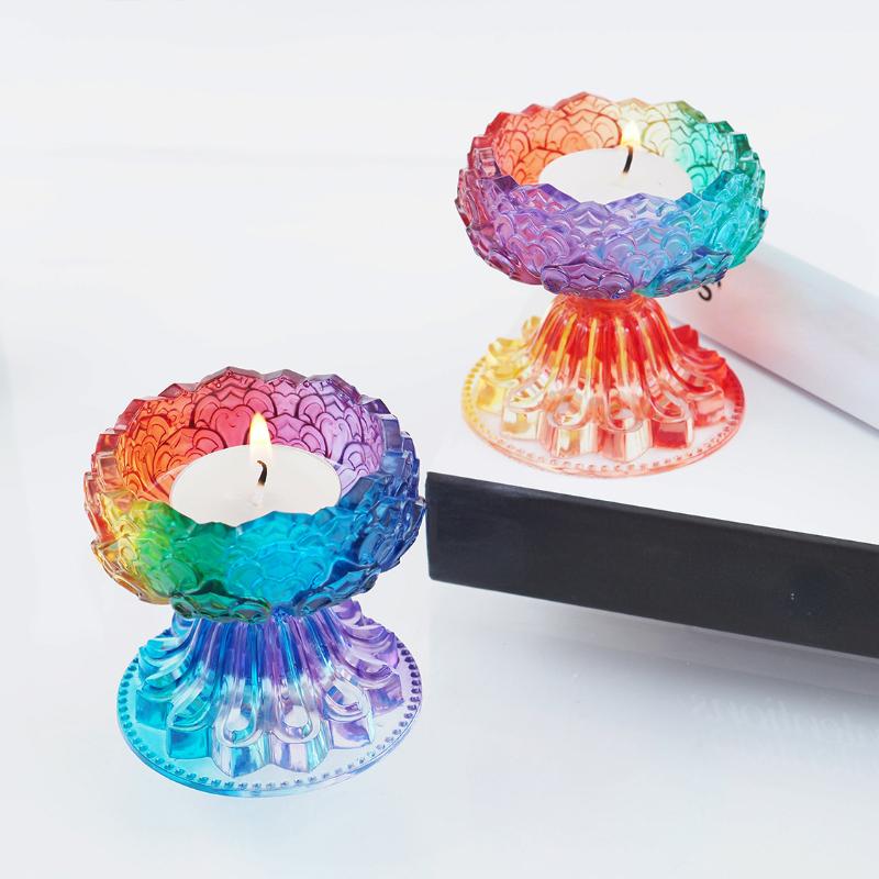 Suport de lumânare Lotus din rășină epoxidică cu picături de cristal DIY, oglindă, formă de silicon