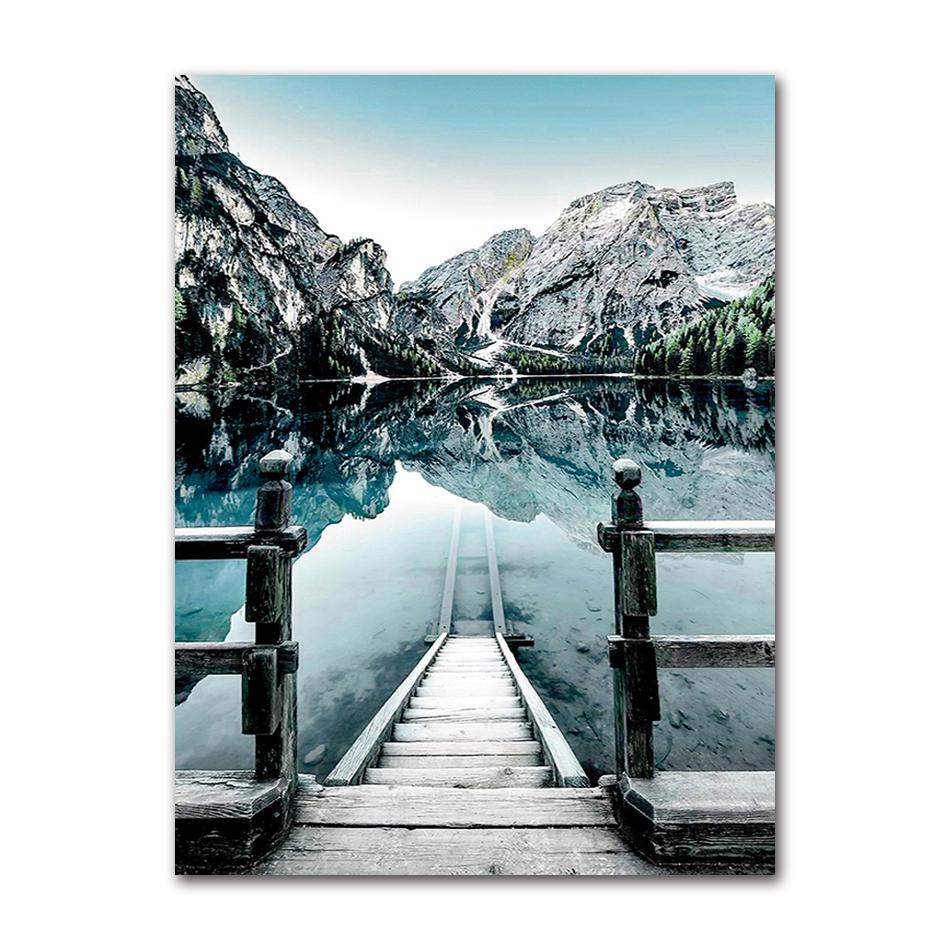 Print Painting Living Room Decoration Picture Scandinavian Dolomites Lake Nature Landscape Nordic Style Wall Art Canvas