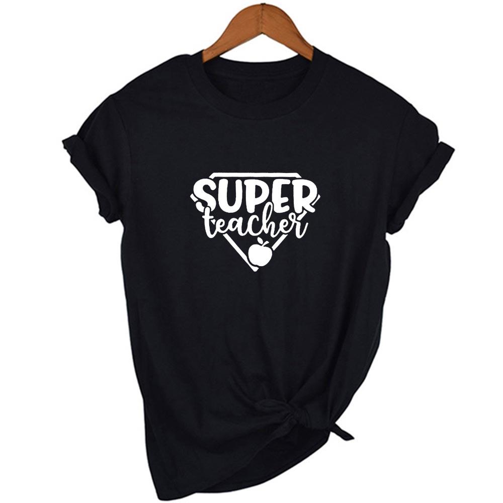 Super Teacher Letter Print Graphic Summer Tees Women Short Sleeve O Neck T Shirt Vintage Harajuku