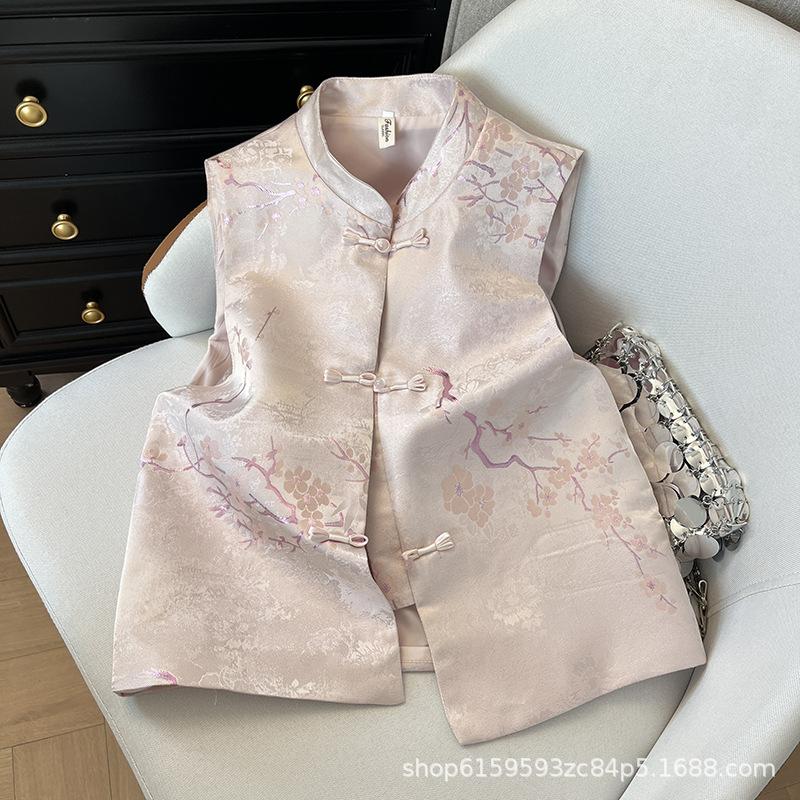 

Ретро маленький воротник-стойка на пуговицах жаккардовый модный жилет кардиган топ женский растение цветок XXXL [Recommended 138-75kg] розовый