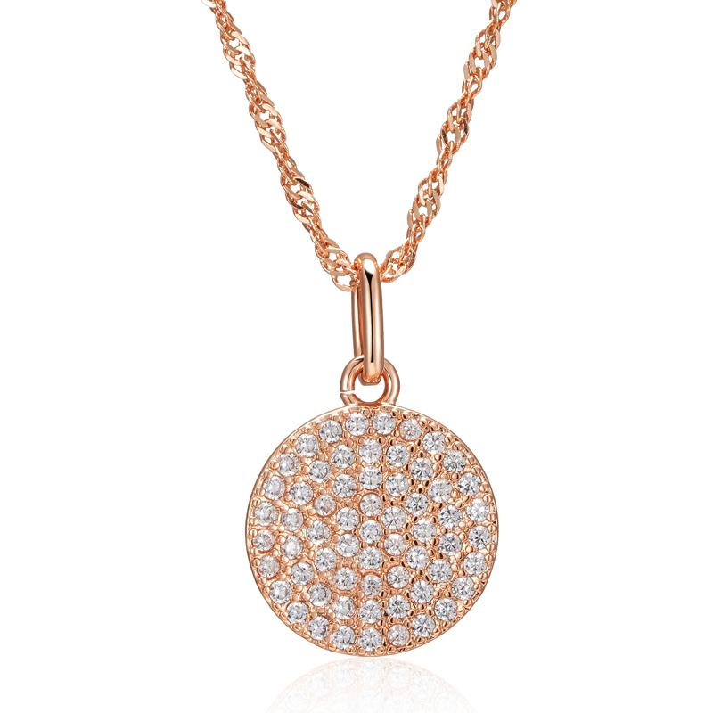 

Full Shiny Natural Zircon Round Pendant Necklace For Women Fashion Rose Gold Color High Quality Daily Fine Jewelry