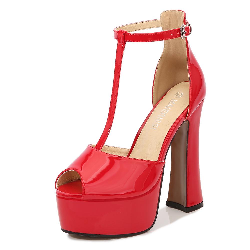 Europäische Damen Peep Toe Plateau T-Riemen Block High Heel Sandalen Übergrößen Schuhe Für WZ-B14-52