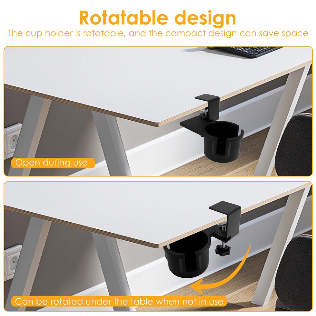 180° Rotating Desk Cup Holder Table Universal Adjustable Pgraded Arm Clamp Nonslip Storage Rack Clip on Coffee Bottles
