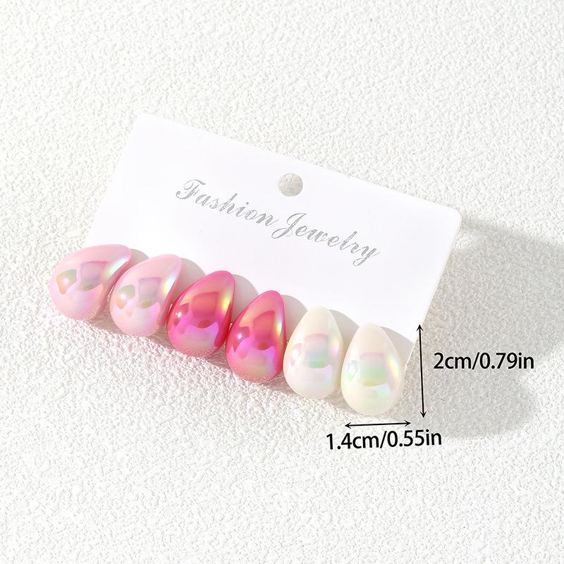 Popular pink water drop earrings set, European and American design stud earrings, 1 pair of versatile earrings.