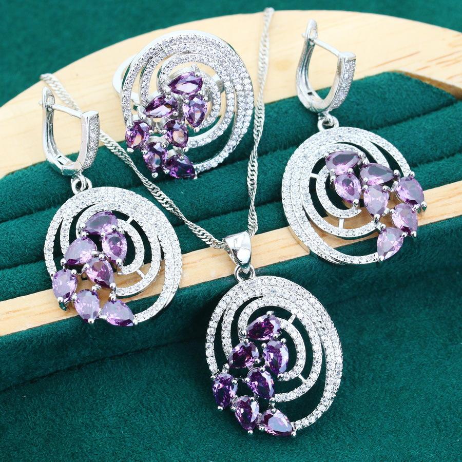 Anti Allergic Zircon Bracelet Necklace Earrings Adjustable Ring Lady Accessory Set