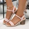 Women's Summer Chunky-Heel Slide Sandals With Ankle Strap, Soft-Soled Comfortable High-Heel Footwear For Long Standing.