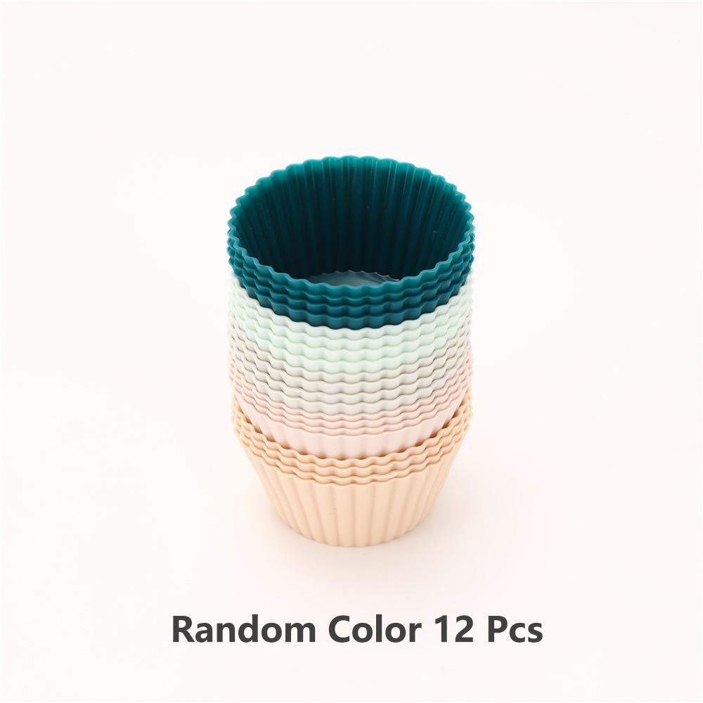

12Pack Silicone Muffin Cups, Reusable Cupcake Liners Molds for Baking, Lunch Box Dividers-Round, RectangularRandom Color