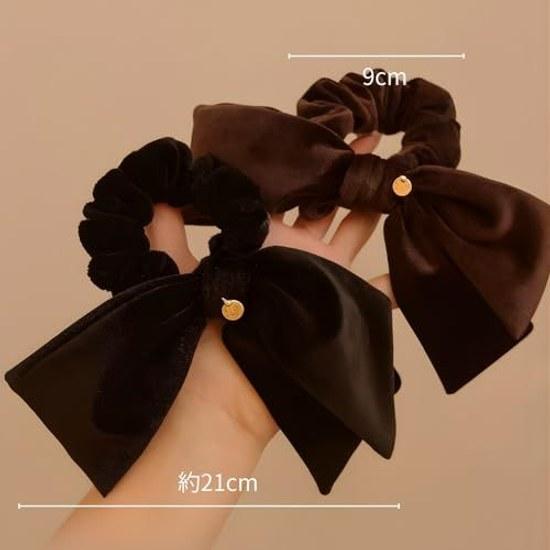 Large Velvet Ribbon Chouchou Adults Black Hair Accessory Tie (blackbrown)