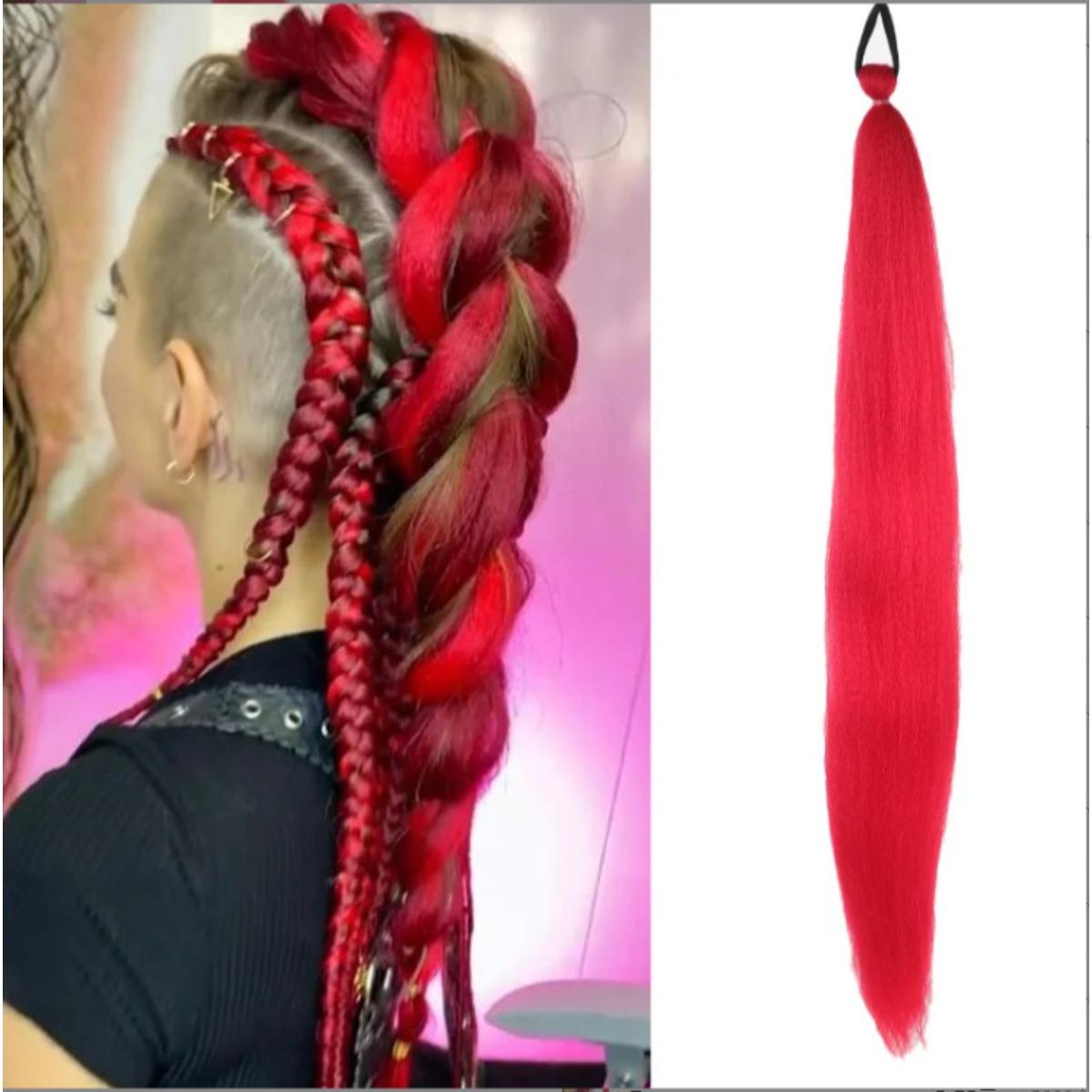 66,04 cm Synthetischer geflochtener Pferdeschwanz Haarverlängerungen | Hitzebeständig, Yaki Straight Hochtemperaturfaser, Festival, Party, Auftritt, Halloween, Cosplay 2 packs pink