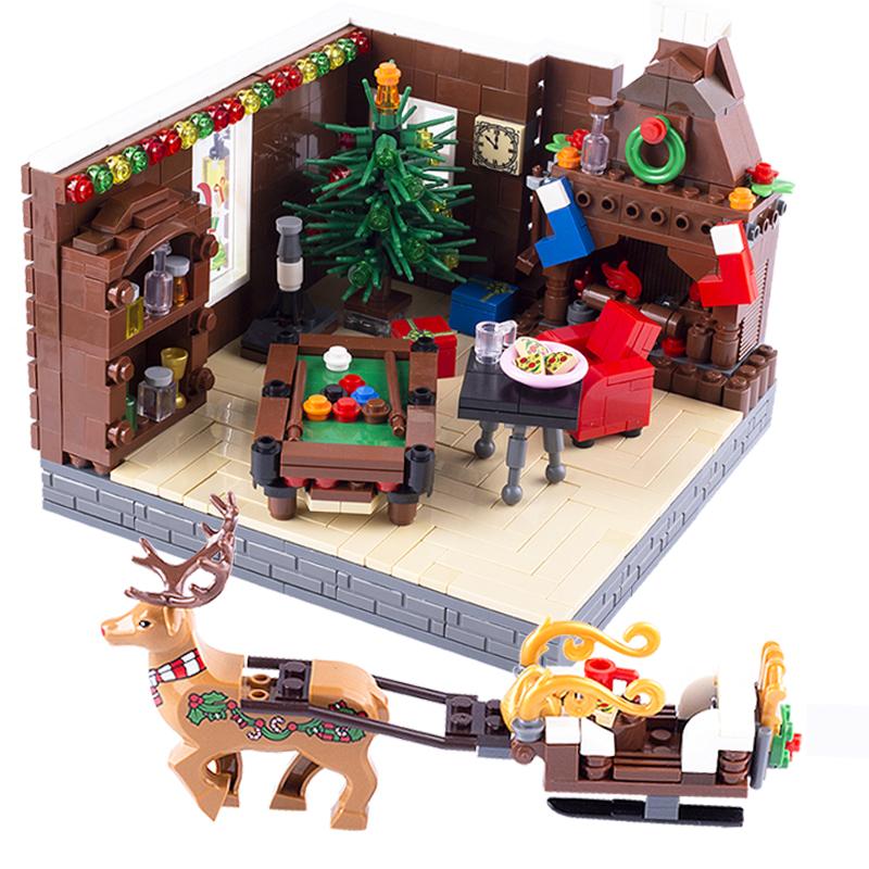 MOC City Church Bedroom Hospital Building Blocks Studio Christmas Cabin Mini Bricks Model Printed Figures Scene Kids Toys Gifts