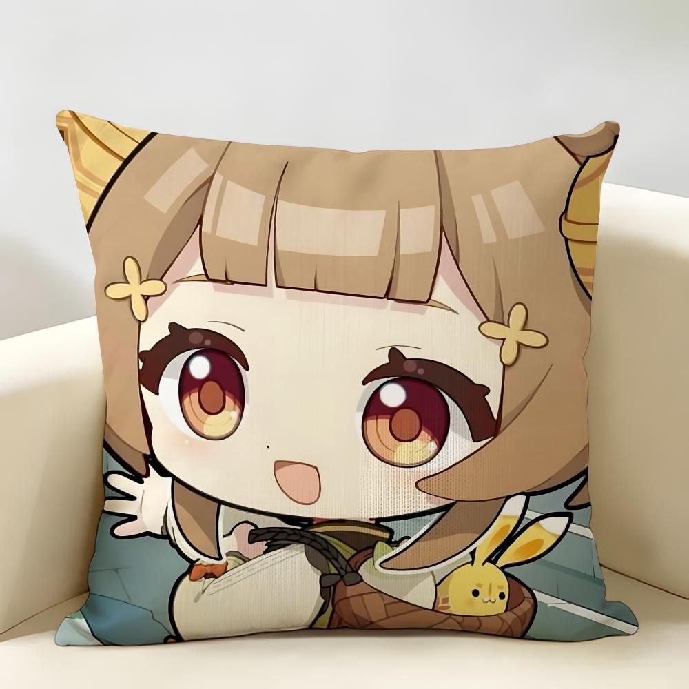 Yaoyao Cute Genshin Impact Cushion Cover Natural Linen Organic Fabric DoubleSided Printing Room Sofa Decor Pillow Case