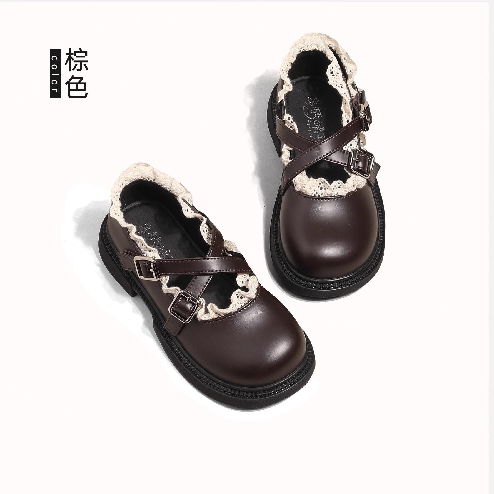 

Children s Shoes Girls Leather Shoes Autumn New Style Little Girls Flats Soft Sole Fashion Princess Shoes Mary Jane 36Inner Length22cm коричневый