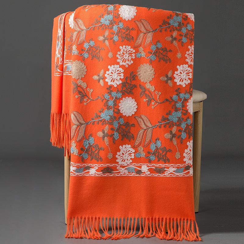 New Winter Shawl Embroider Tassel Women Shawl Thick Warm Cashmere Pashmina Scarves Lady Soft Wrap Bufanda Travel All-Match Scarf
