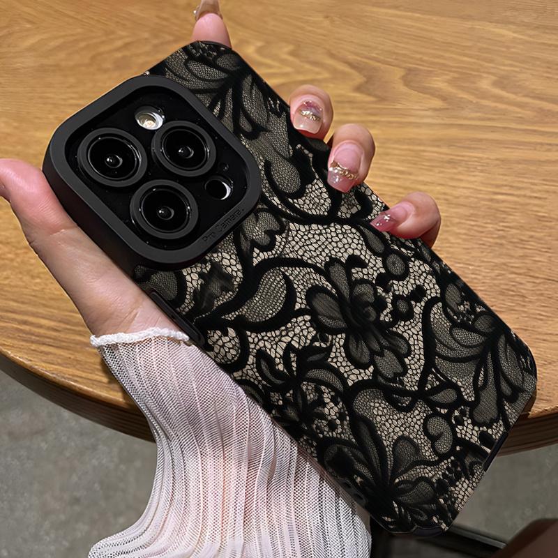 Blumen-Spitzenmuster Handyhülle geeignet für iPhone 17 16 15 14 13 12 11 Pro/Max/Plus sturzsicher und stoßfest Rückseite