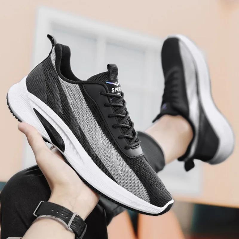 Men Mesh Breathable Platform Sneakers Summer New Trendy Versatile Lace-up Air-cushion Running Shoes Lightweight Tenis Shoes 2024