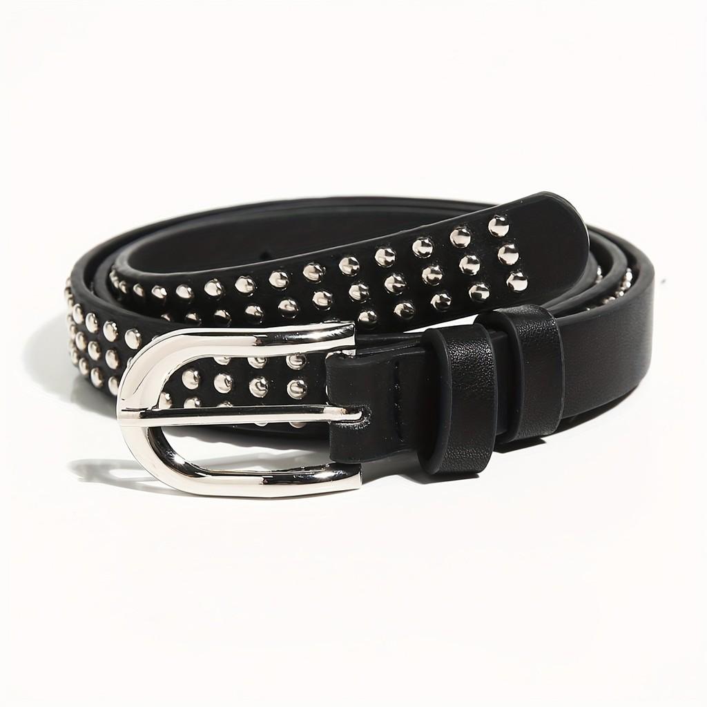Trendy Punk Leather Belt For Girls With Alloy Buckle And Metal Studs For Daily Wear