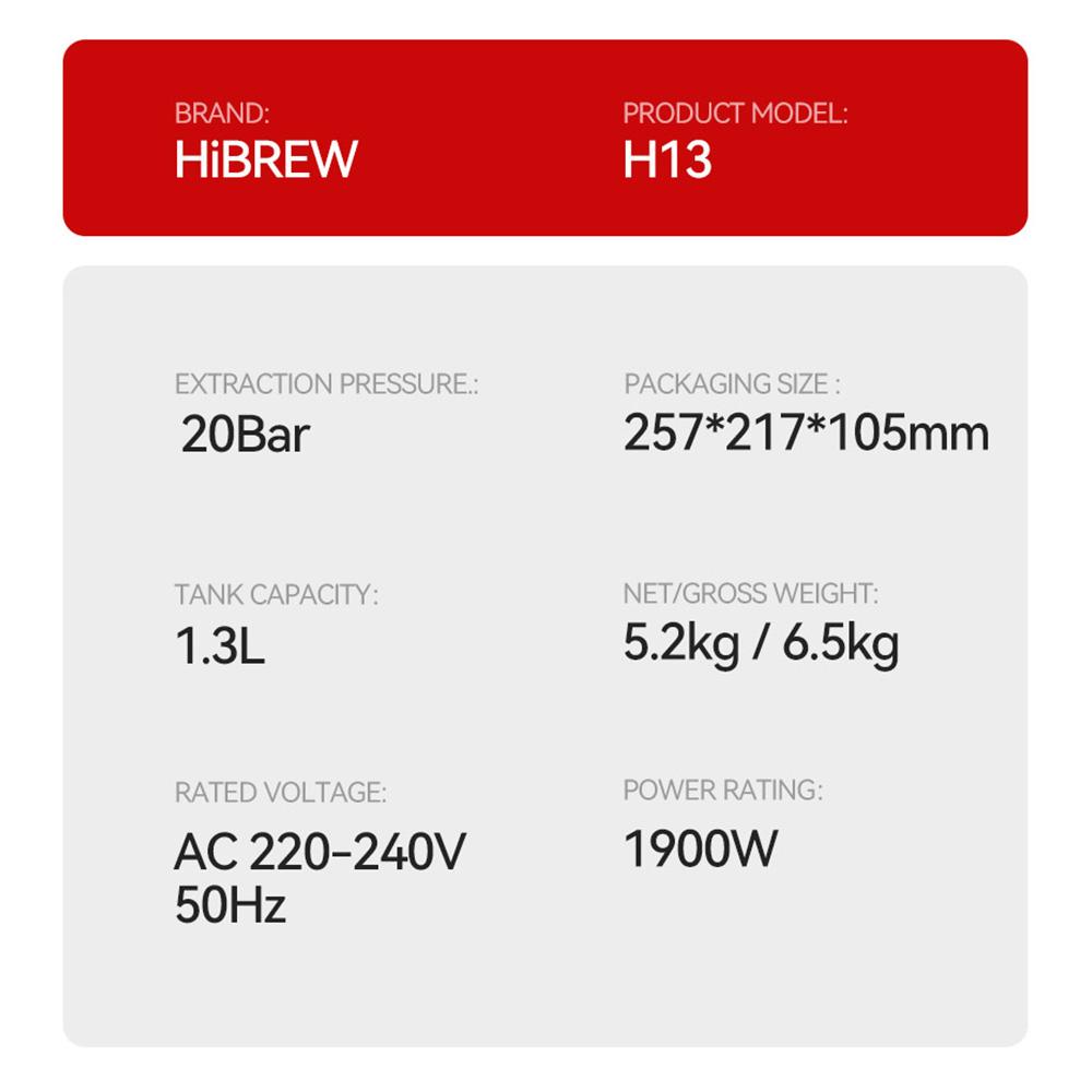 HiBREW H13 Dual Boiler Espresso Machine With Touchscreen,Multi-Functional Brewing and Hot/Cold Extraction,20 Bar