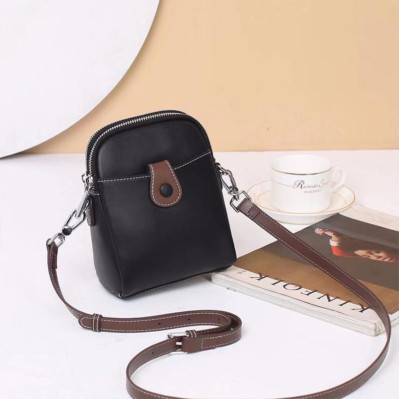 Genuine Leather Women's Bag Phone Bag 2025 New Trendy Mini Cowhide Crossbody Bag Fashion Vertical Single Shoulder Coin Small Bag