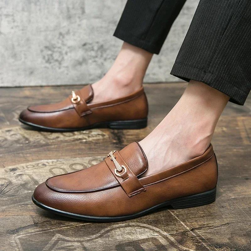 Fashion Brand Men's Leather Shoes Office Shoes Men Flats Leather Gold Glitter Wedding Banquet Loafers Comfortable Business Shoes Zapatos