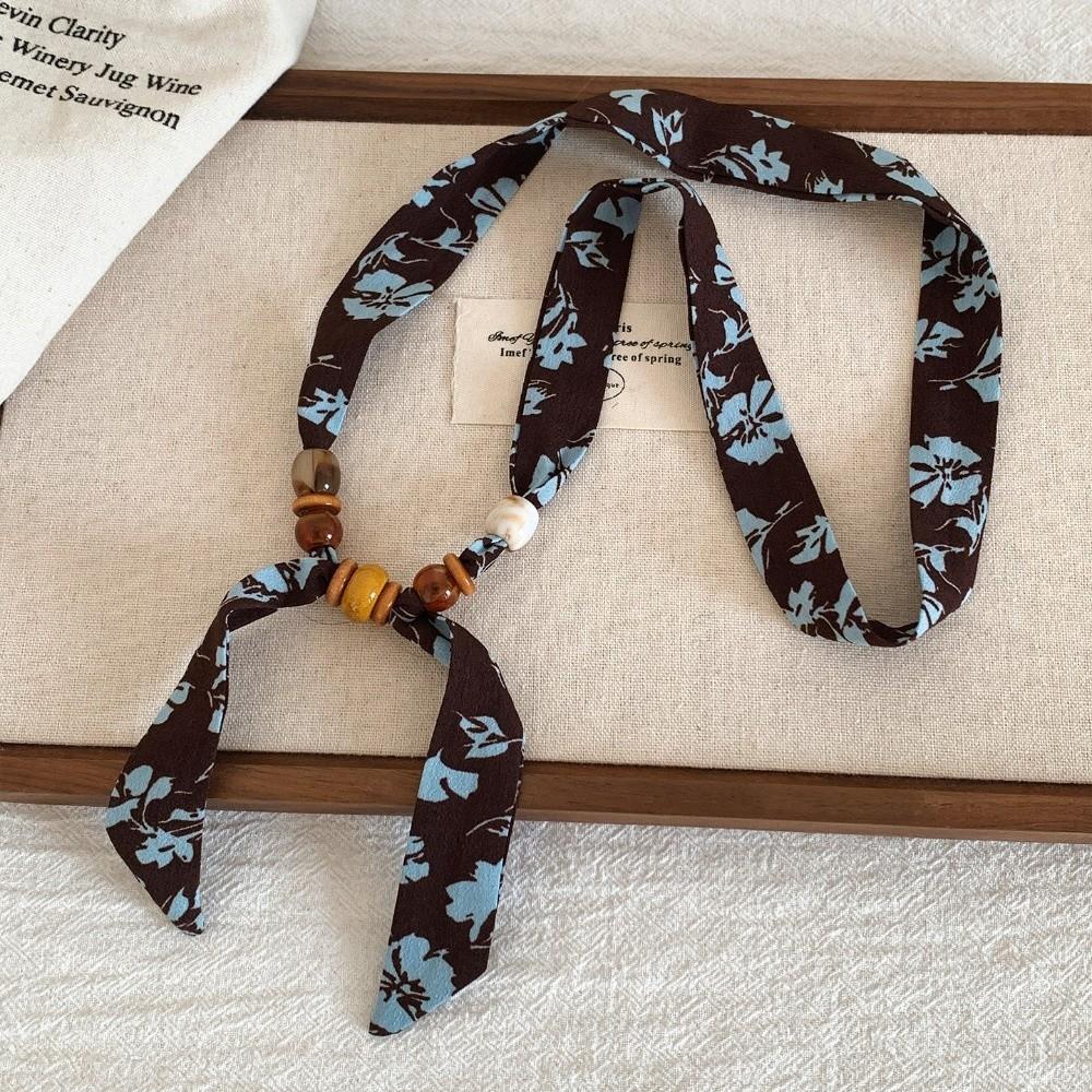 Print Pattern Beaded Scarf Leopard Print Sweater Chain Elegant Scarf Necklace  Women