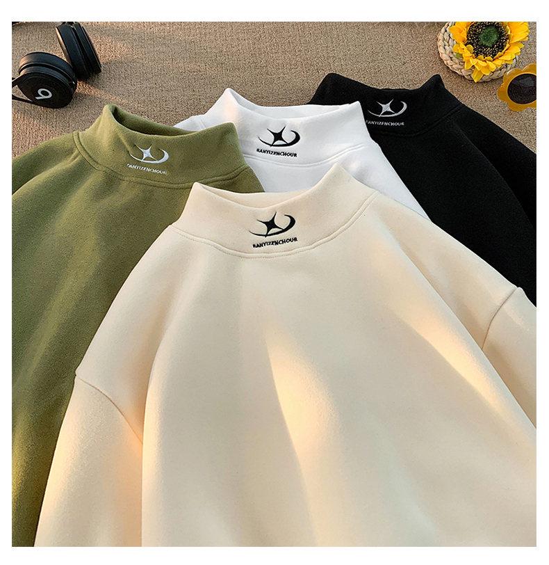 Men's Fleece Half-High Collar Sweatshirt, Velvet-Thickened, Loose Fit, Long Sleeve, Perfect for Autumn/Winter 2025.