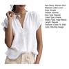 Women Shirt, V Neck Ruffled Stitching Short Sleeve Tops, Pure Color Loose Fit Pullover Tops for Casual Daily Wear