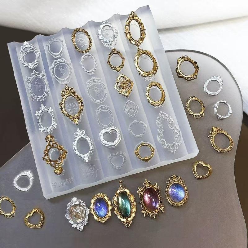 Gem Baroque Shell 3D Relief Nail Art Silicone Mold Transparent Picture Frame Design Manicure Templates for Creative Nail Design