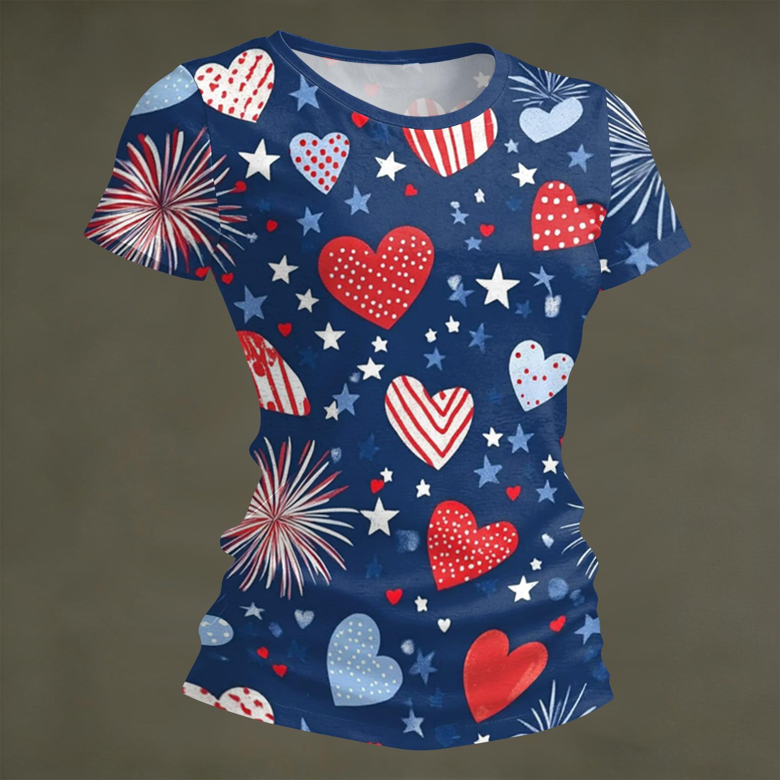 

Женская модная футболка с круглым вырезом, принтом ко Дню независимости, коротким рукавом, свободная, с круглым вырезом, топ S