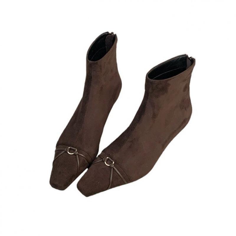 Temperament thin medium heel short boots women's autumn and winter 2025 new French thin boots women's suede women's square head Martin boots