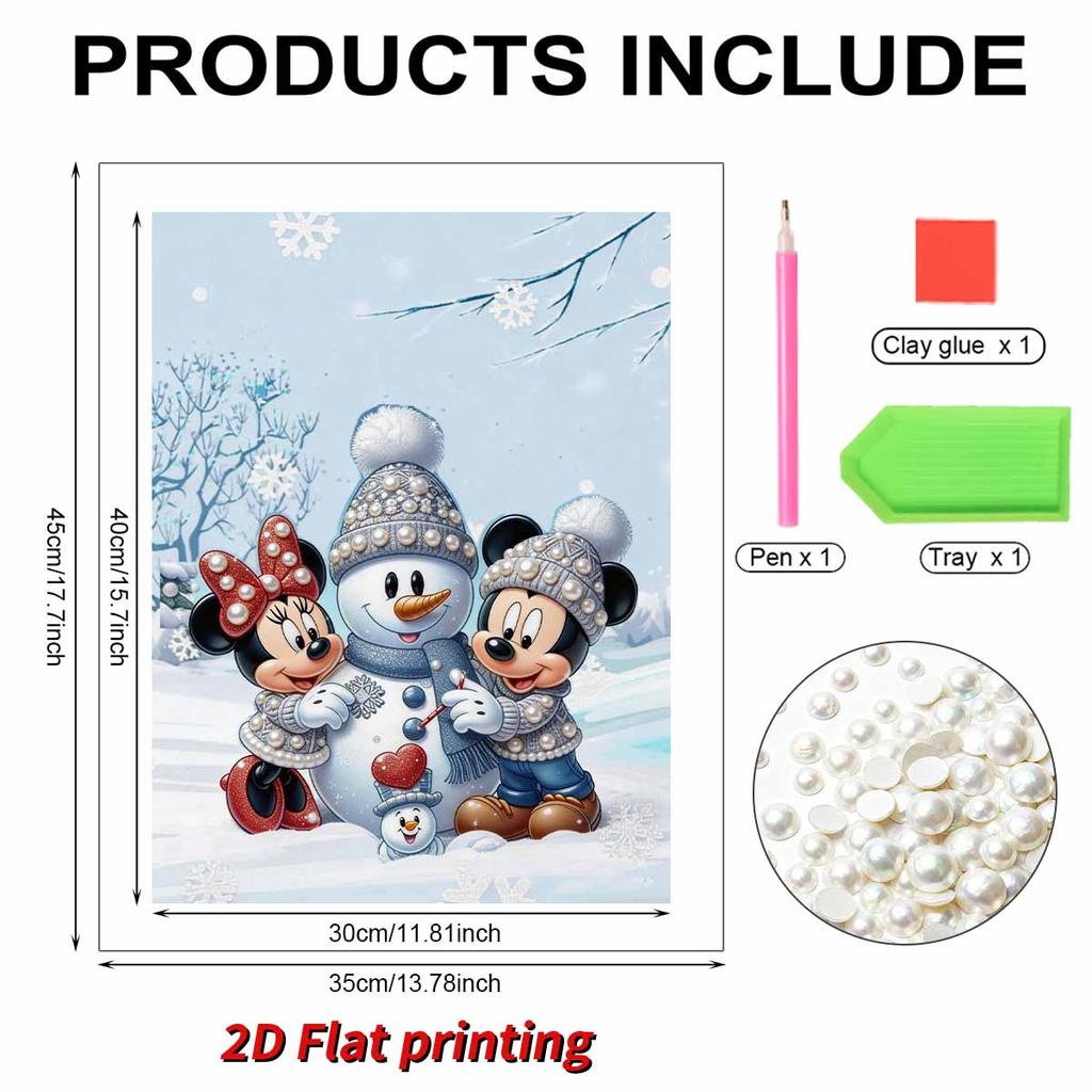 Disney Mickey Minnie Snowman 5D DIY Pearl Jewelry Art Painting Set Christmas Winter Snowman Scene Embroidery Puzzle Cross stitch Home Decoration