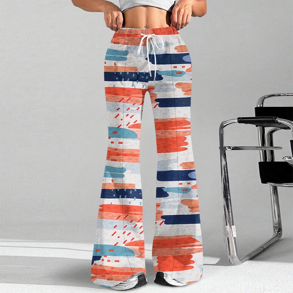 Women's Fashion Loose Drawstring Waist Retro Printed Casual Sports Pants Casual Flared Pants