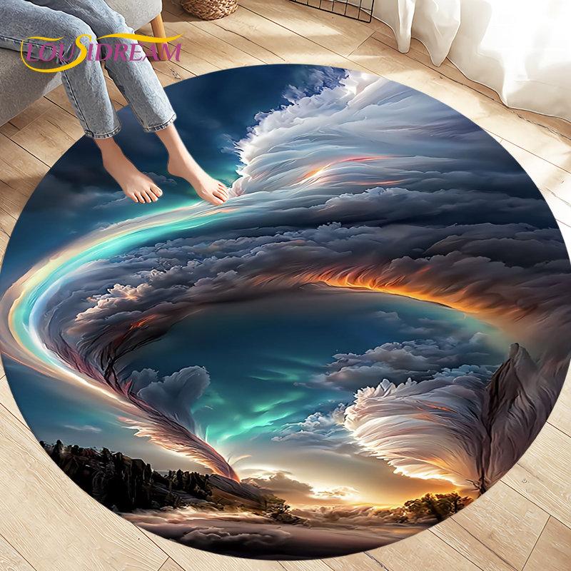 3D Natural ,Tornado, Cloud Area Rug,Round Carpet Rug for Living Room Bedroom Sofa Decoration,Kid Play Game Non-slip Floor Mat