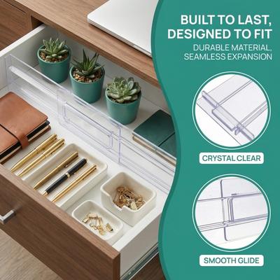 Transparent Drawer Divider Adjustable Partition Board Space Saving Storage Tool Kitchen Organize