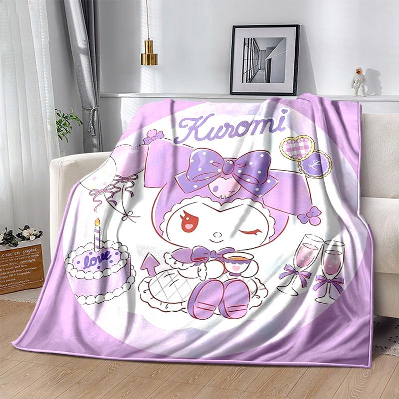 1pc Cakes Kuromi's Sweet Celebration Blanket, Soft and Cozy Home Decor Gift for Friend, Suitable for All Seasons, Living Room, Travel, Camping, Car Bl