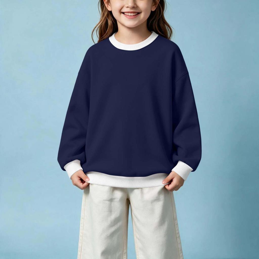 Boys Girls Casual Crewneck Color Block Sweatshirt Pullover Top for Kids
