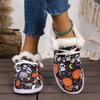 European American Christmas Printed Cotton Shoes 2024 Winter Lace Up and Plush Flat Bottomed Oversized Warm Low Top Casual Shoes