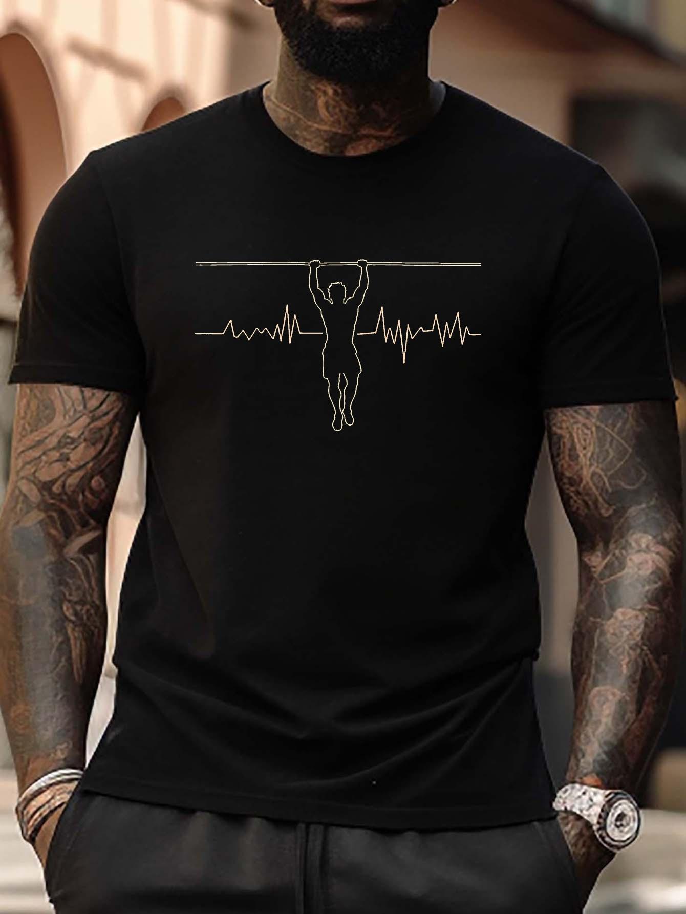 Plus Size Graphic T-shirt - Pull-Up Motivation & ECG Heartbeat Design XL