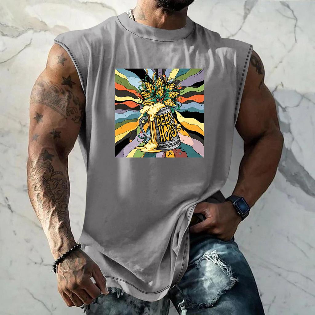 Men Sleeveless Tank Top Loose Fit Casual Streetwear Summer Beach Holiday Daily Wear Printed Graphic Muscle Shirt