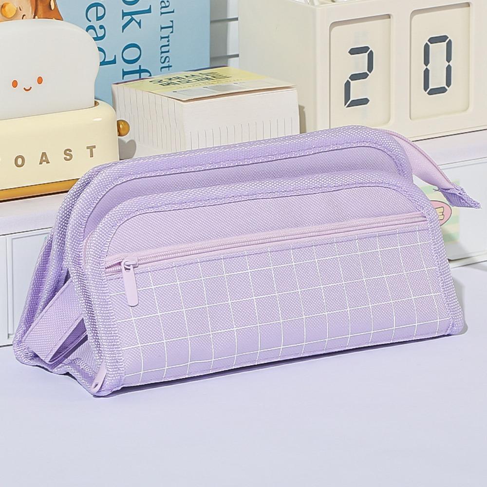 Simple Checkered Pencil Case Large Capacity Multi-layer Pen Bags Triangle Pencil Bag School Supplies