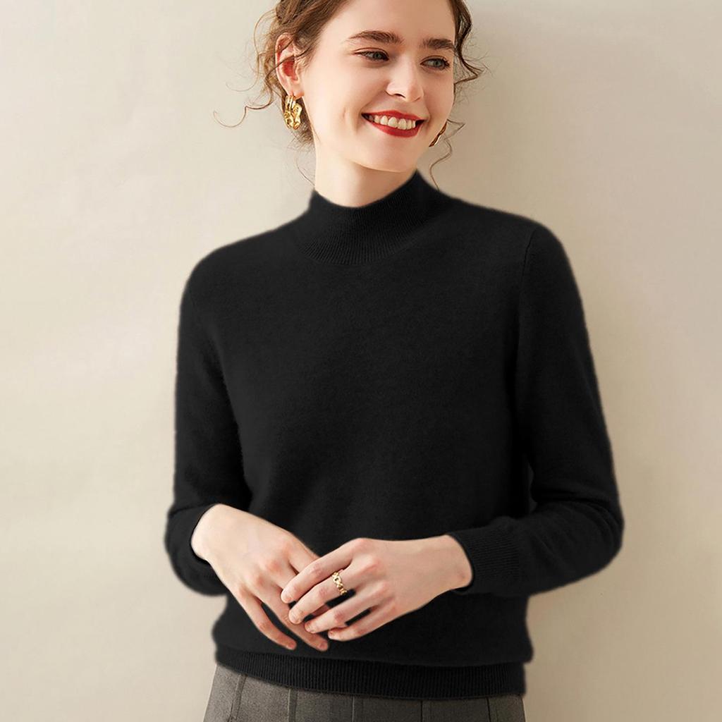 Women's Cashmere Half-High Neck Loose Knit Shirt - Soft Warm Style for Autumn/Winter