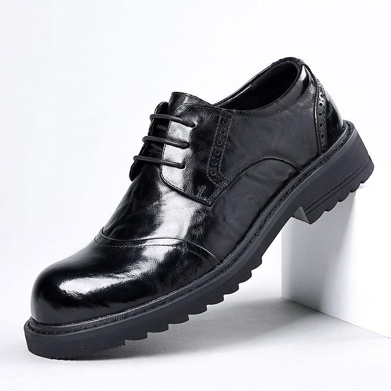 Thick-soled big-headed leather shoes men's business casual men's shoes British first-layer cowhide derby shoes hand-scratched men's leather shoes