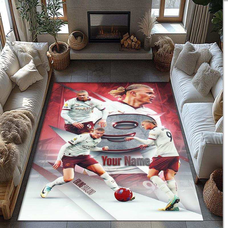 Erling Haaland Printed Crystal Velvet Rug Non‑Slip Crystal Velvet Carpet For Sofa Bedroom Indoor Home Decoration
