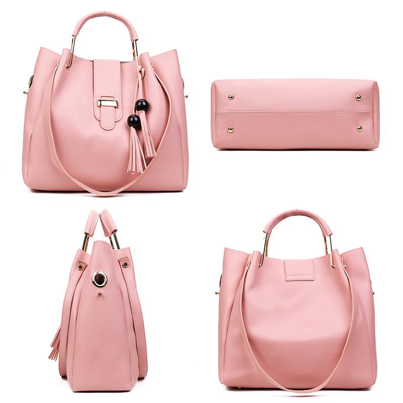 Solid color shoulder bag women's fringed messenger bag women's large-capacity handbag women's high-end bucket bag mother bag women