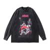 Trendy Brand Harajuku Y2K Cartoon Print Washed Long-Sleeved T-Shirt Men'S Oversize Retro Couple Bottoming Top